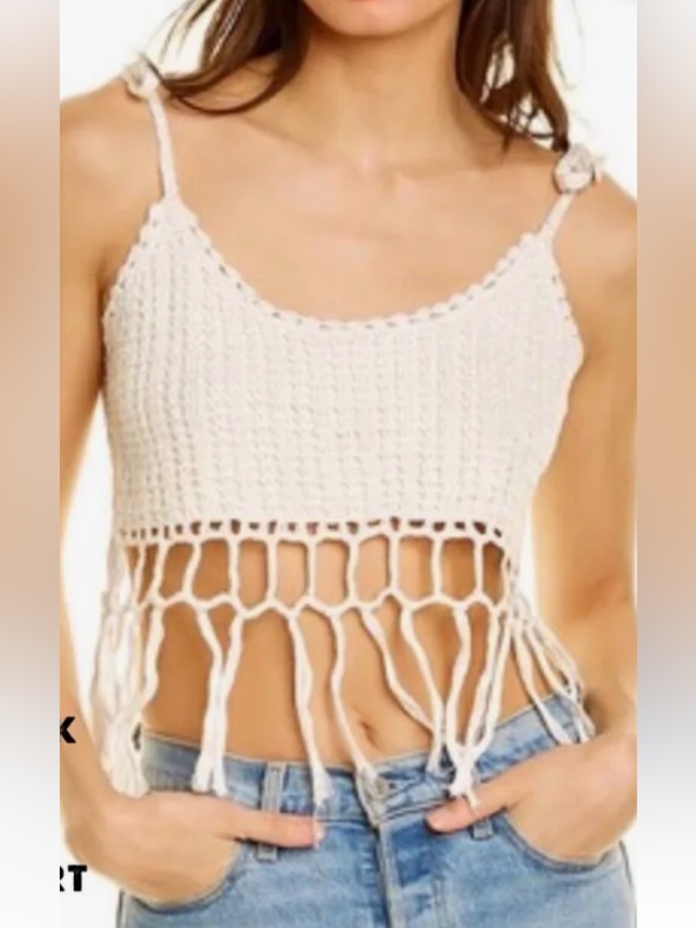 RAGA White Crochet “Earth Child” Fringe Tank Top - Picture 2 of 9